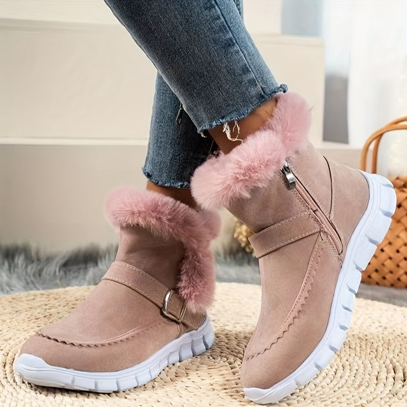 Viveka | Plush-Trimmed Winter Boots – styled view, pink