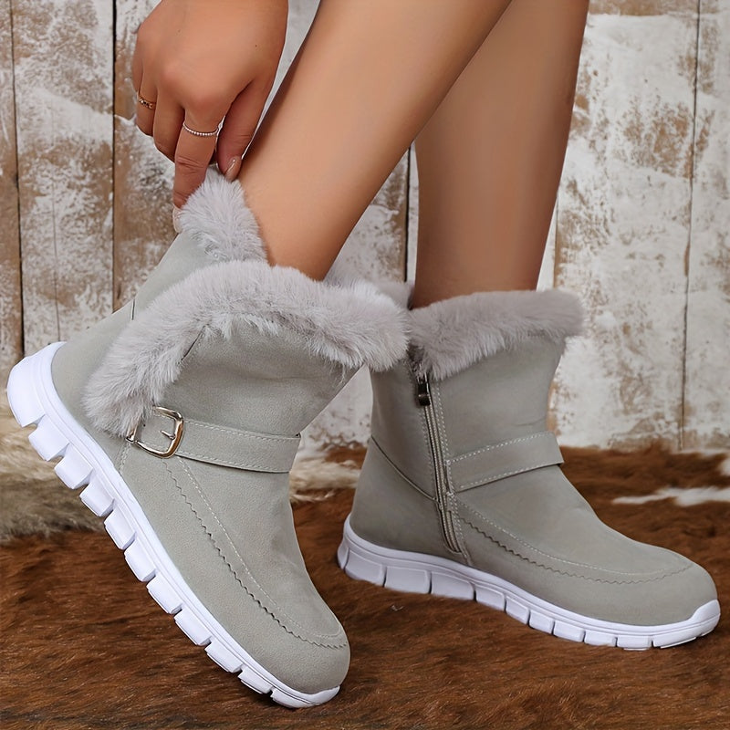 Viveka | Plush-Trimmed Winter Boots – front view, grey