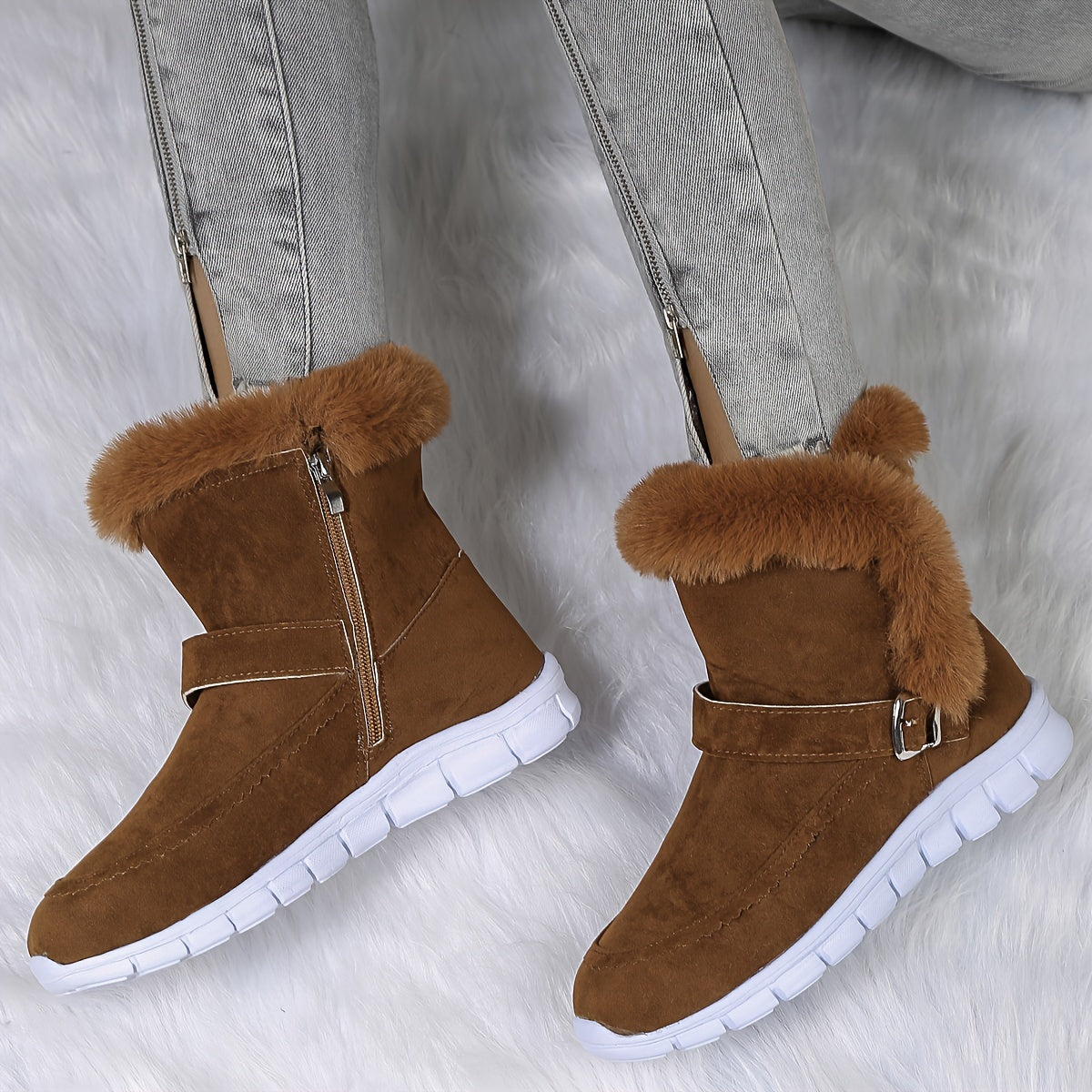 Viveka | Plush-Trimmed Winter Boots – side view, brown