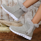 Viveka | Plush-Trimmed Winter Boots – styled view, grey, zip detail