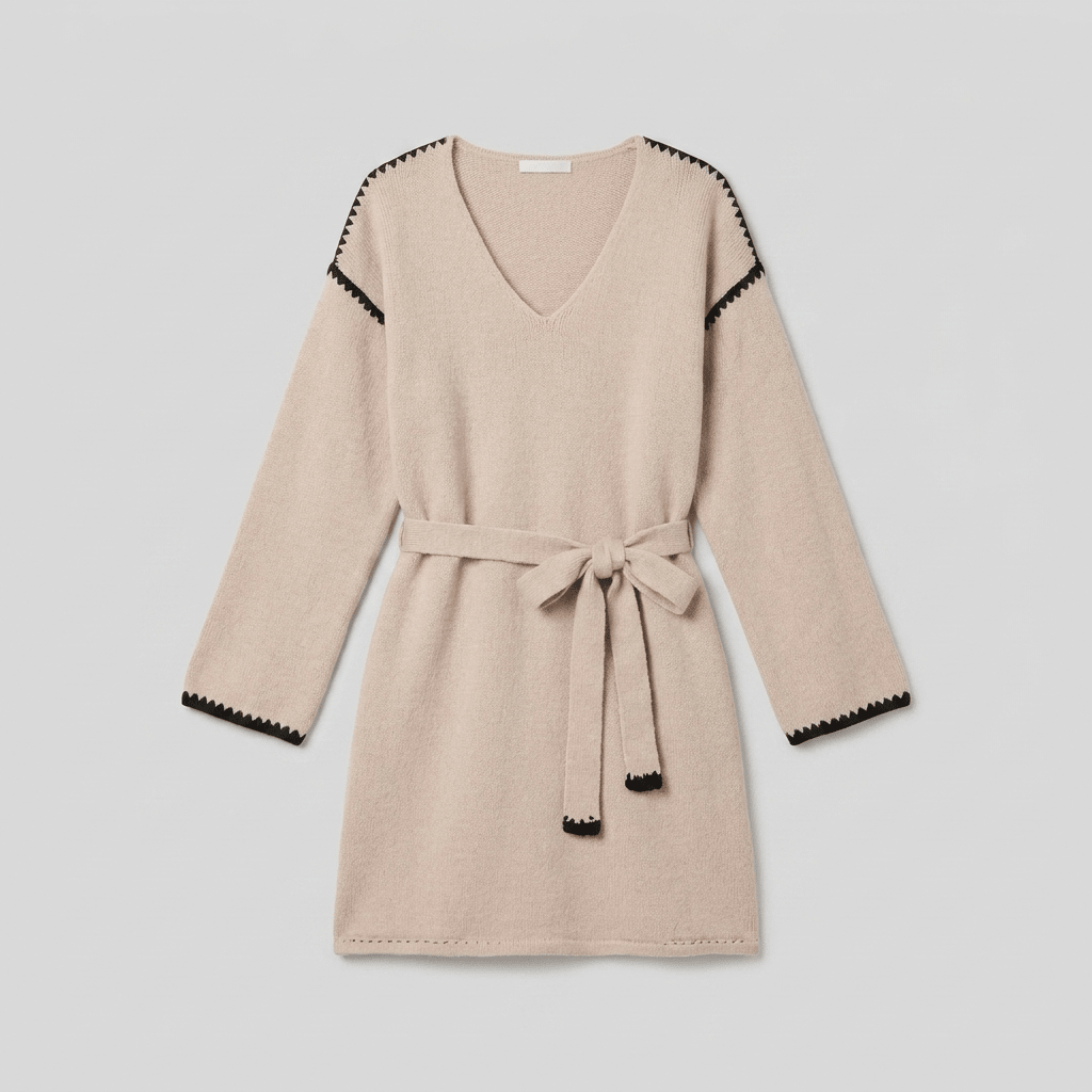 Wilma | Soft Knit V-Neck Pull-On Dress by Vera Noir – front view