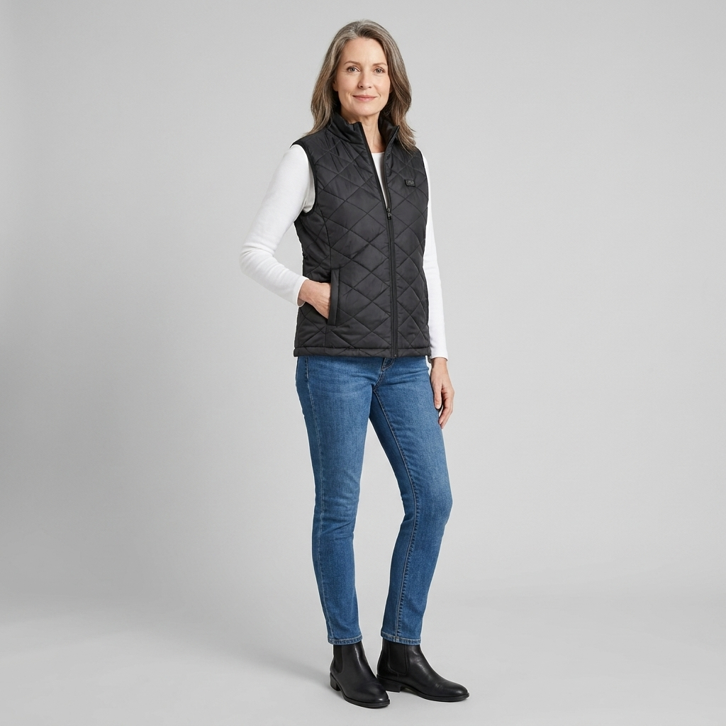 Wynna | USB Heated Quilted Vest – styled view in black
