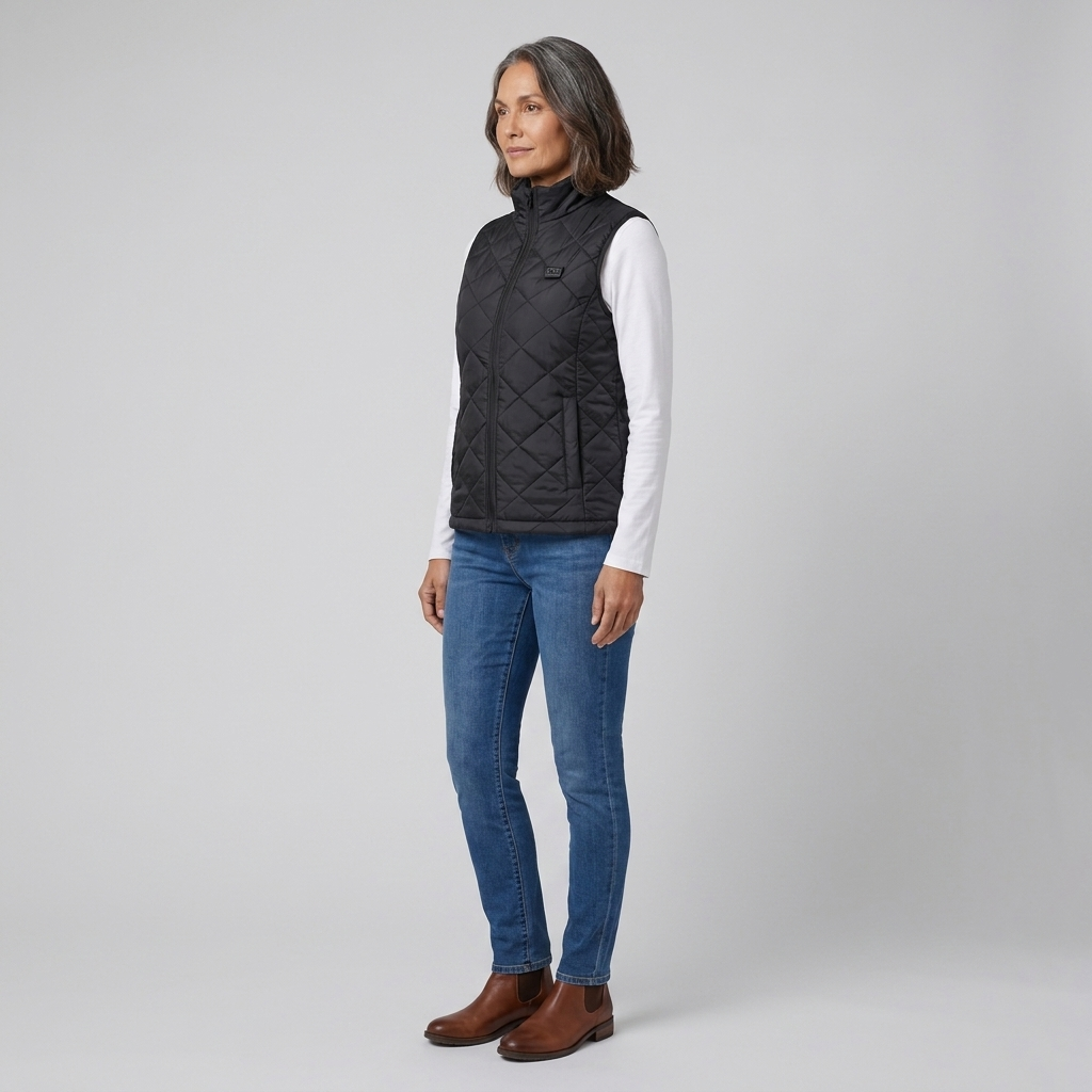 Wynna | USB Heated Quilted Vest – side view in black