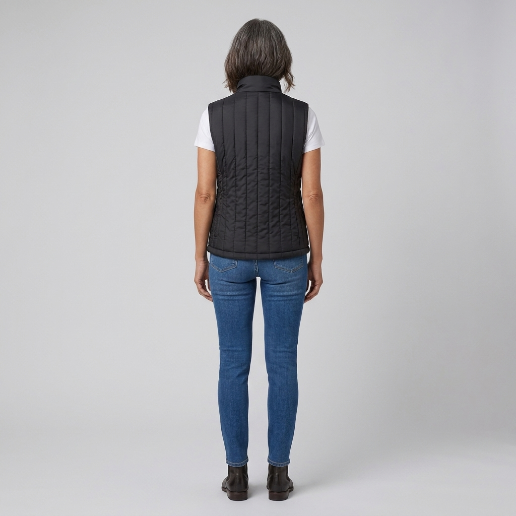 Wynna | USB Heated Quilted Vest – back view in black