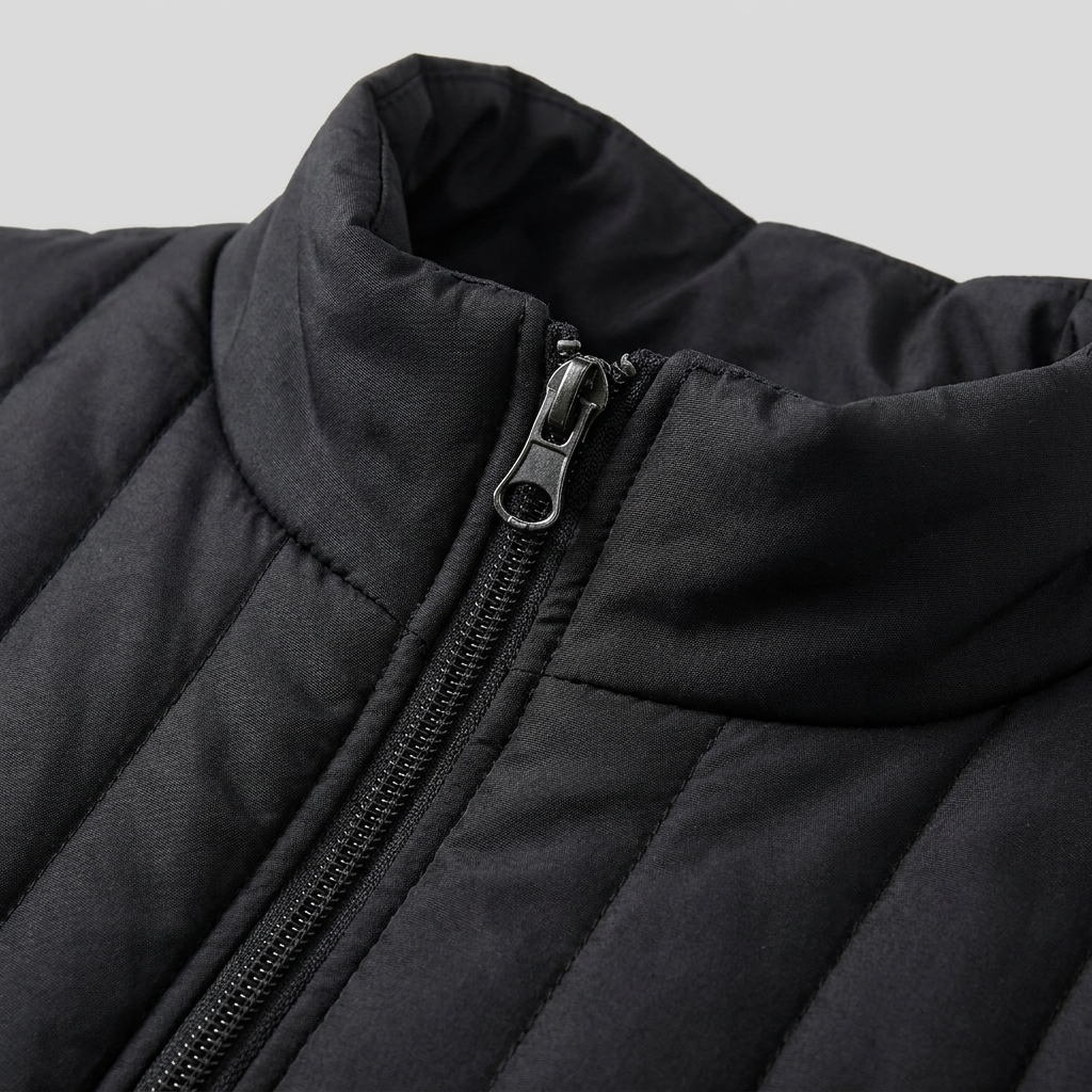 Wynna | USB Heated Quilted Vest – detail view of collar and zip