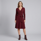 Wynne | Belted Ribbed Knit Midi Dress by Vera Noir – detail view