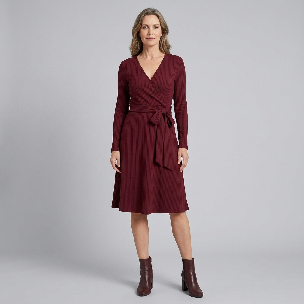 Wynne | Belted Ribbed Knit Midi Dress by Vera Noir – detail view