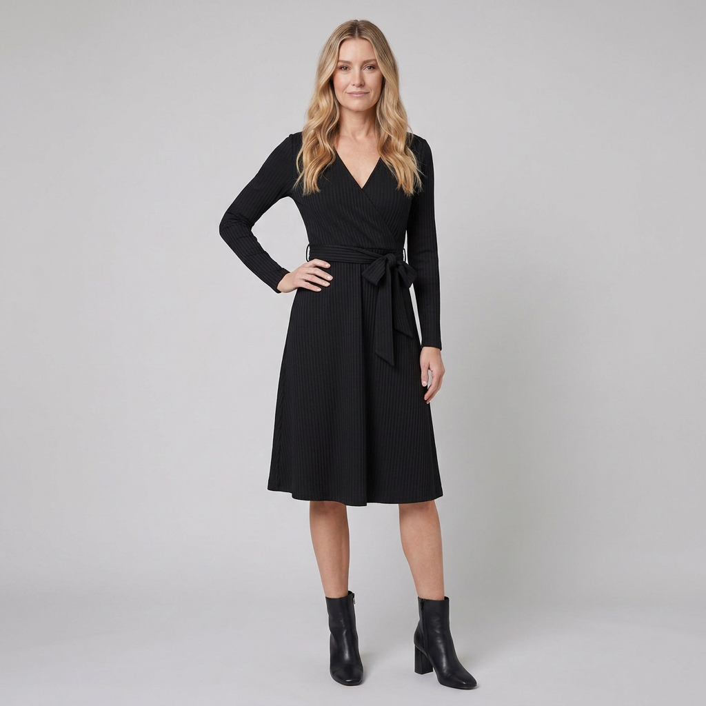 Wynne | Belted Ribbed Knit Midi Dress by Vera Noir – side view