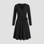 Wynne | Belted Ribbed Knit Midi Dress by Vera Noir – in black