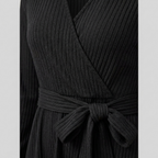 Wynne | Belted Ribbed Knit Midi Dress by Vera Noir – in navy blue