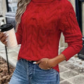 Xanthe | Cable-Knit Turtleneck Sweater – Red front view