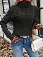 Xanthe | Cable-Knit Turtleneck Sweater – Black side view
