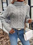 Xanthe | Cable-Knit Turtleneck Sweater – Grey side view