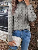 Xanthe | Cable-Knit Turtleneck Sweater – Grey detail view