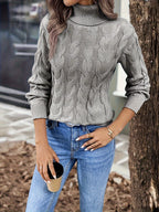 Xanthe | Cable-Knit Turtleneck Sweater – Grey close-up
