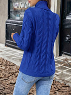 Xanthe | Cable-Knit Turtleneck Sweater – Royal Blue back view