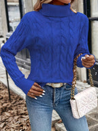 Xanthe | Cable-Knit Turtleneck Sweater – Royal Blue side view