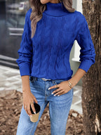 Xanthe | Cable-Knit Turtleneck Sweater – Royal Blue close-up