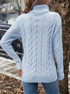 Xanthe | Cable-Knit Turtleneck Sweater – Azure back view