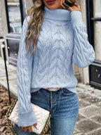 Xanthe | Cable-Knit Turtleneck Sweater – Azure side view