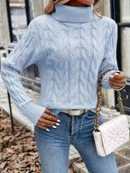 Xanthe | Cable-Knit Turtleneck Sweater – Azure detail view