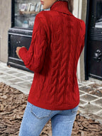 Xanthe | Cable-Knit Turtleneck Sweater – Red back view