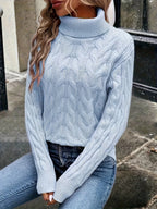 Xanthe | Cable-Knit Turtleneck Sweater – Azure close-up
