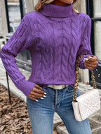 Xanthe | Cable-Knit Turtleneck Sweater – Dark Violet side view
