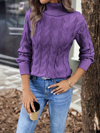 Xanthe | Cable-Knit Turtleneck Sweater – Dark Violet close-up