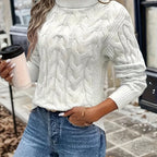 Xanthe | Cable-Knit Turtleneck Sweater – White front view