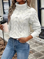 Xanthe | Cable-Knit Turtleneck Sweater – White styled view