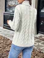 Xanthe | Cable-Knit Turtleneck Sweater – White back view