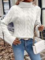 Xanthe | Cable-Knit Turtleneck Sweater – White side view