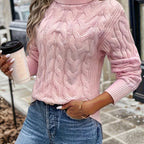 Xanthe | Cable-Knit Turtleneck Sweater – Pink front view