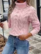 Xanthe | Cable-Knit Turtleneck Sweater – Pink styled view
