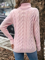 Xanthe | Cable-Knit Turtleneck Sweater – Pink back view
