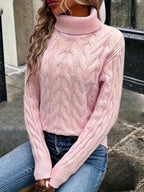 Xanthe | Cable-Knit Turtleneck Sweater – Pink detail view