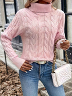 Xanthe | Cable-Knit Turtleneck Sweater – Pink close-up