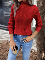 Xanthe | Cable-Knit Turtleneck Sweater – Red close-up