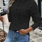 Xanthe | Cable-Knit Turtleneck Sweater – Black front view