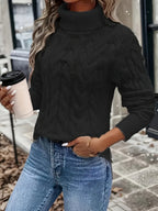 Xanthe | Cable-Knit Turtleneck Sweater – Black styled view