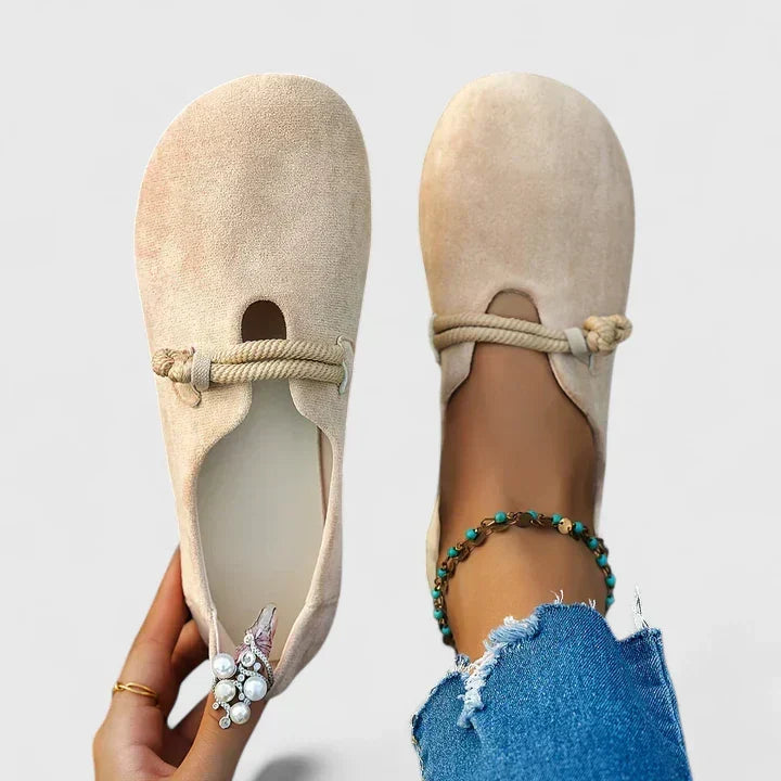 Ysavriann Orthopedic Suede-Look Strap Flats – front view
