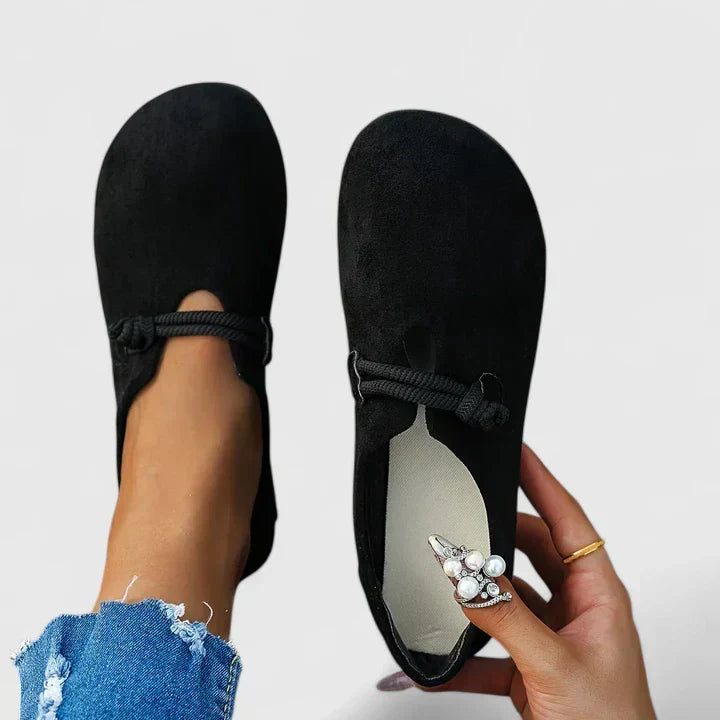 Ysavriann Orthopedic Suede-Look Strap Flats – front view