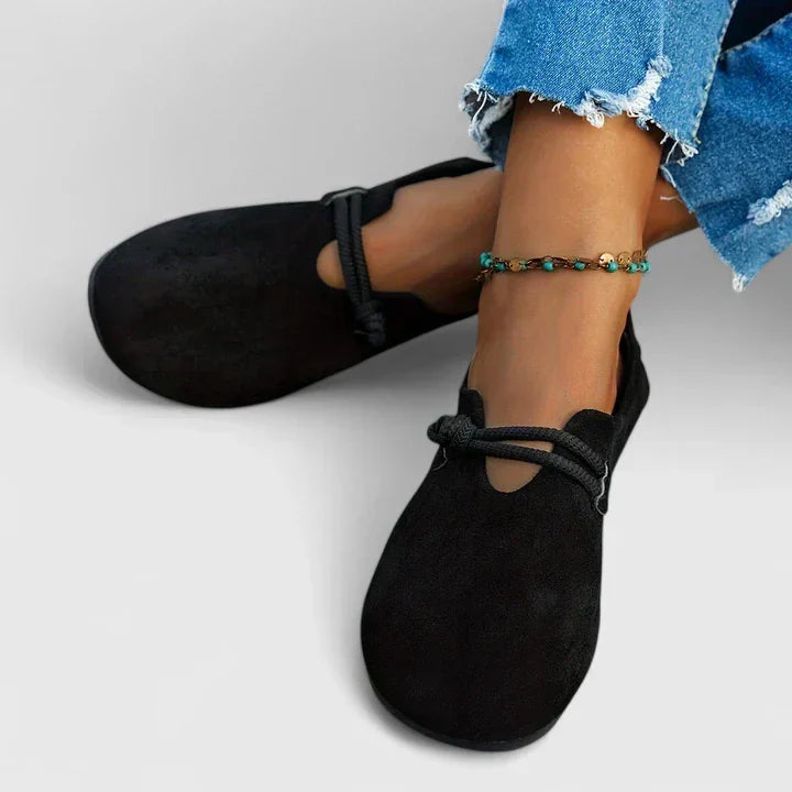 Ysavriann Orthopedic Suede-Look Strap Flats – side view
