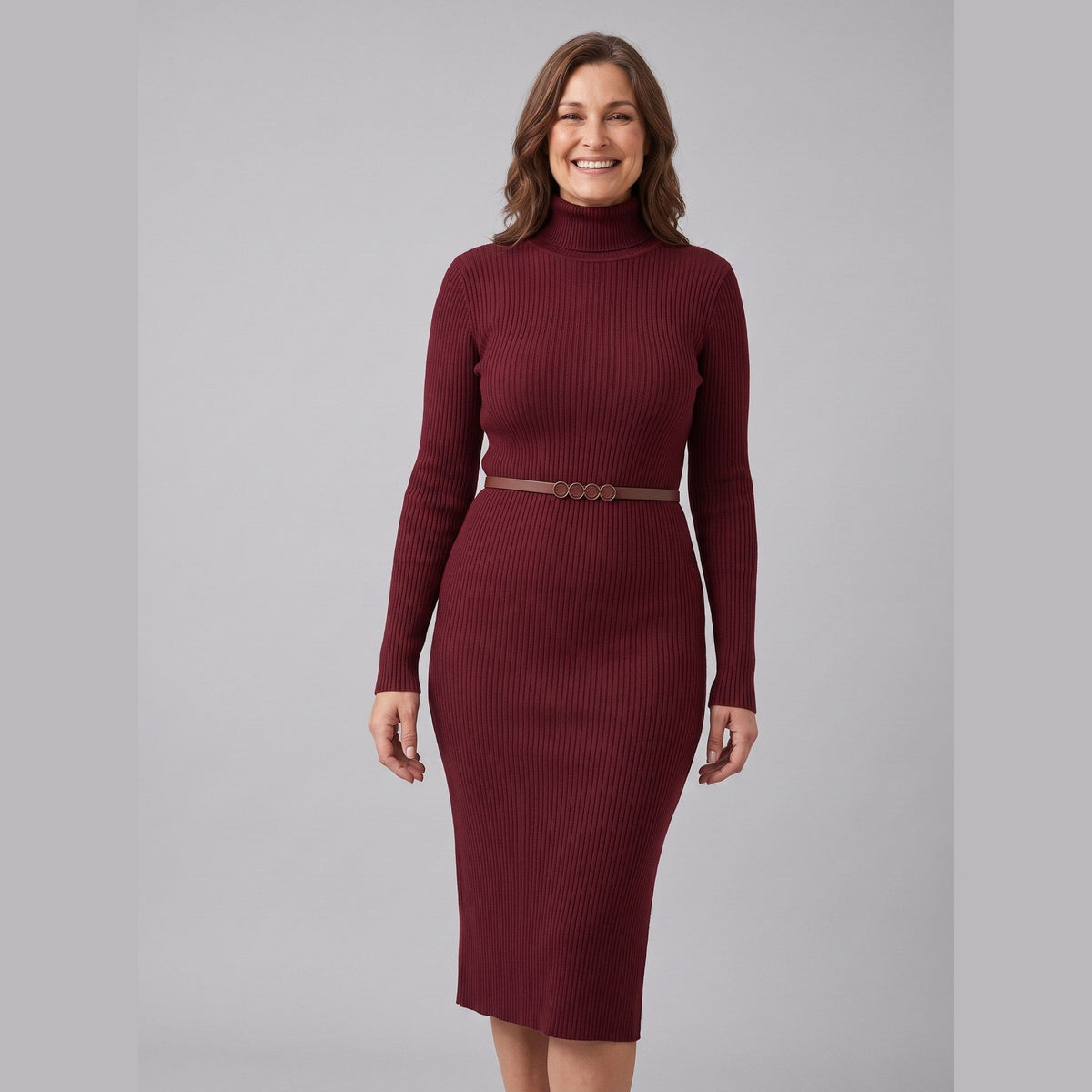 Ysolde | Stretch Ribbed Turtleneck Dress – front view