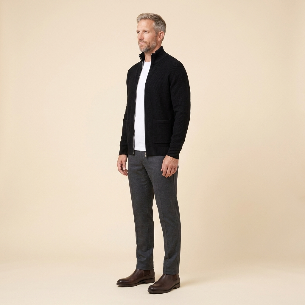 Zeron Men's Full-Zip Cardigan in black – side view