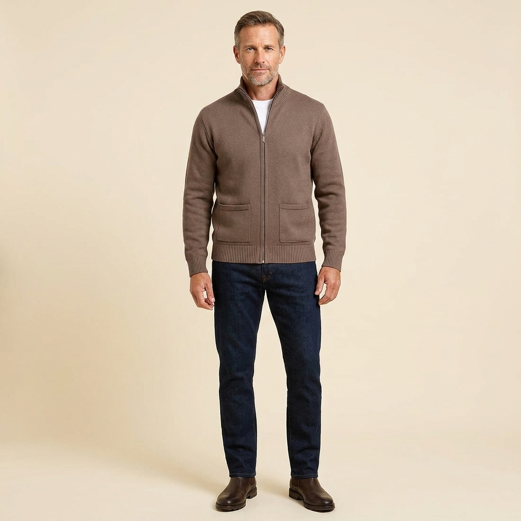Zeron Men's Full-Zip Cardigan in brown – front view
