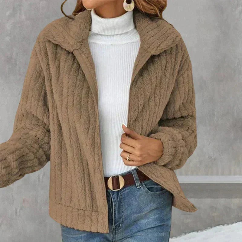 Zoe Casual Plush Cardigan by Vera Noir – plush knit texture close-up