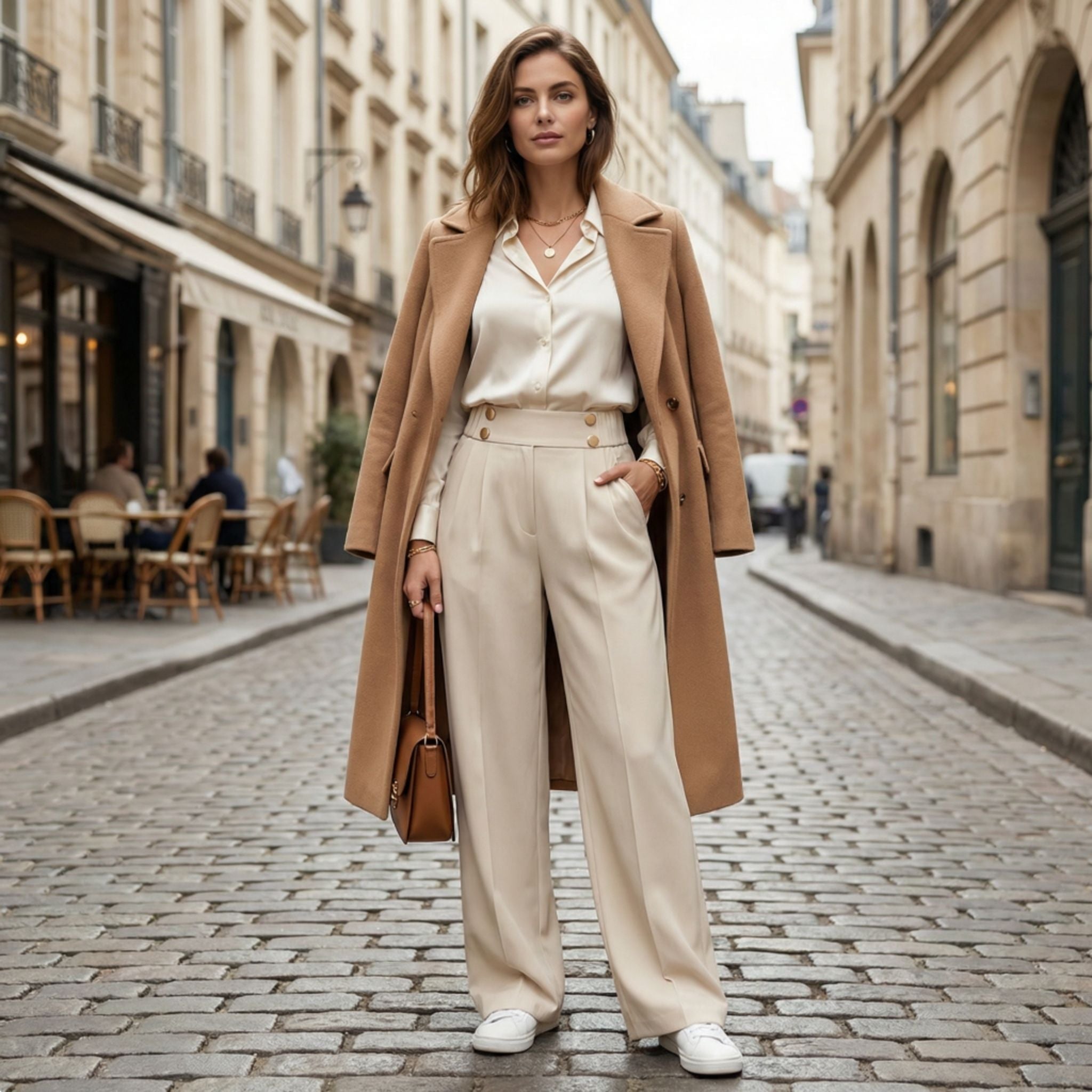 Loa | Women’s Straight-Leg Office Pants – Elegant Button Detail Style