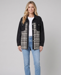 Women's Denim Jacket – Plaid Detail, Long Sleeve